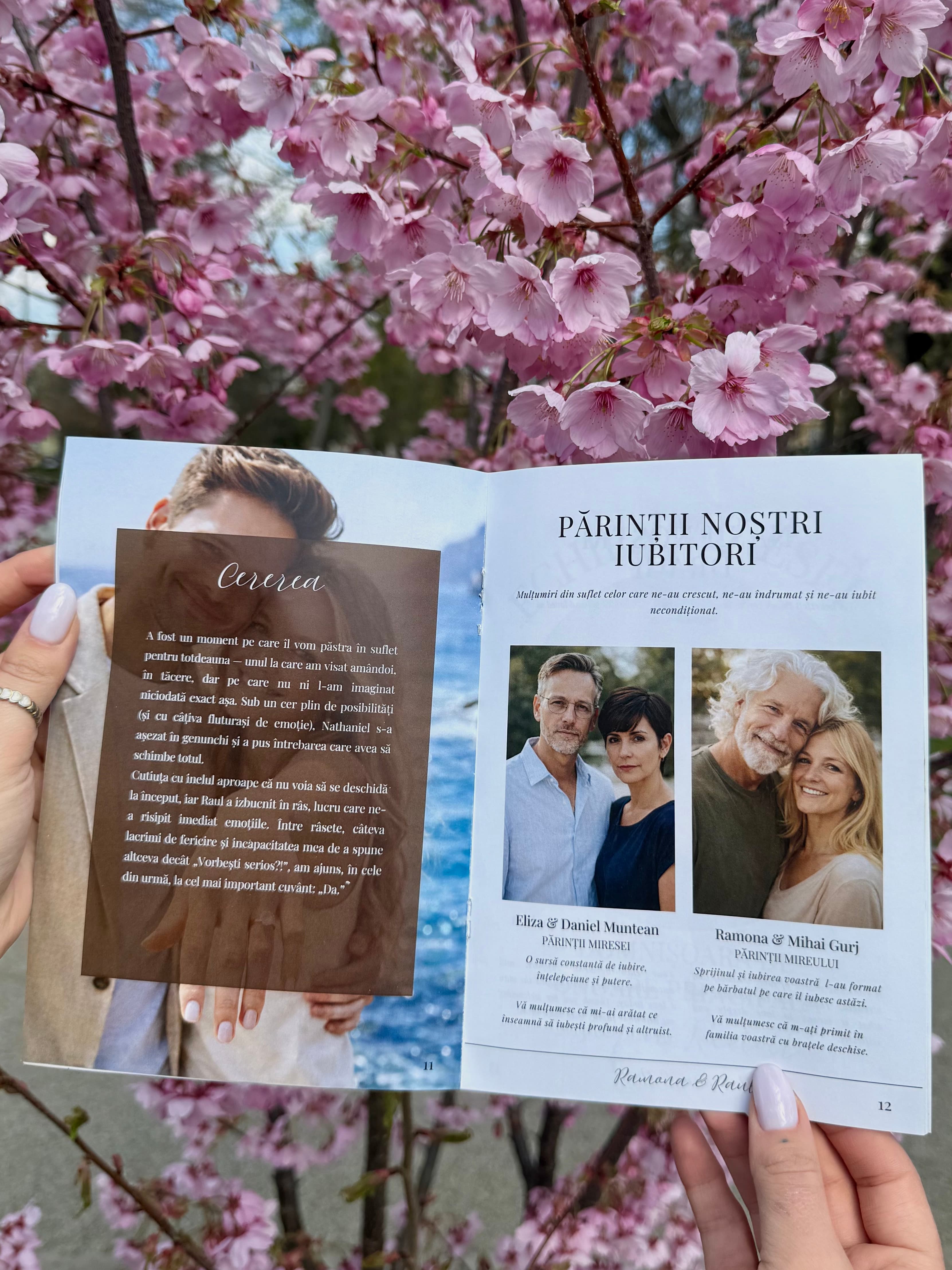 Revista nunții așezată în farfurie, cu eticheta de mulțumire.