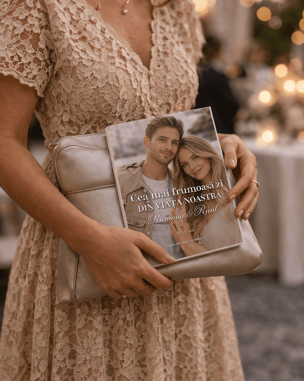 Colaj cu revista nunții în mai multe momente ale evenimentului.